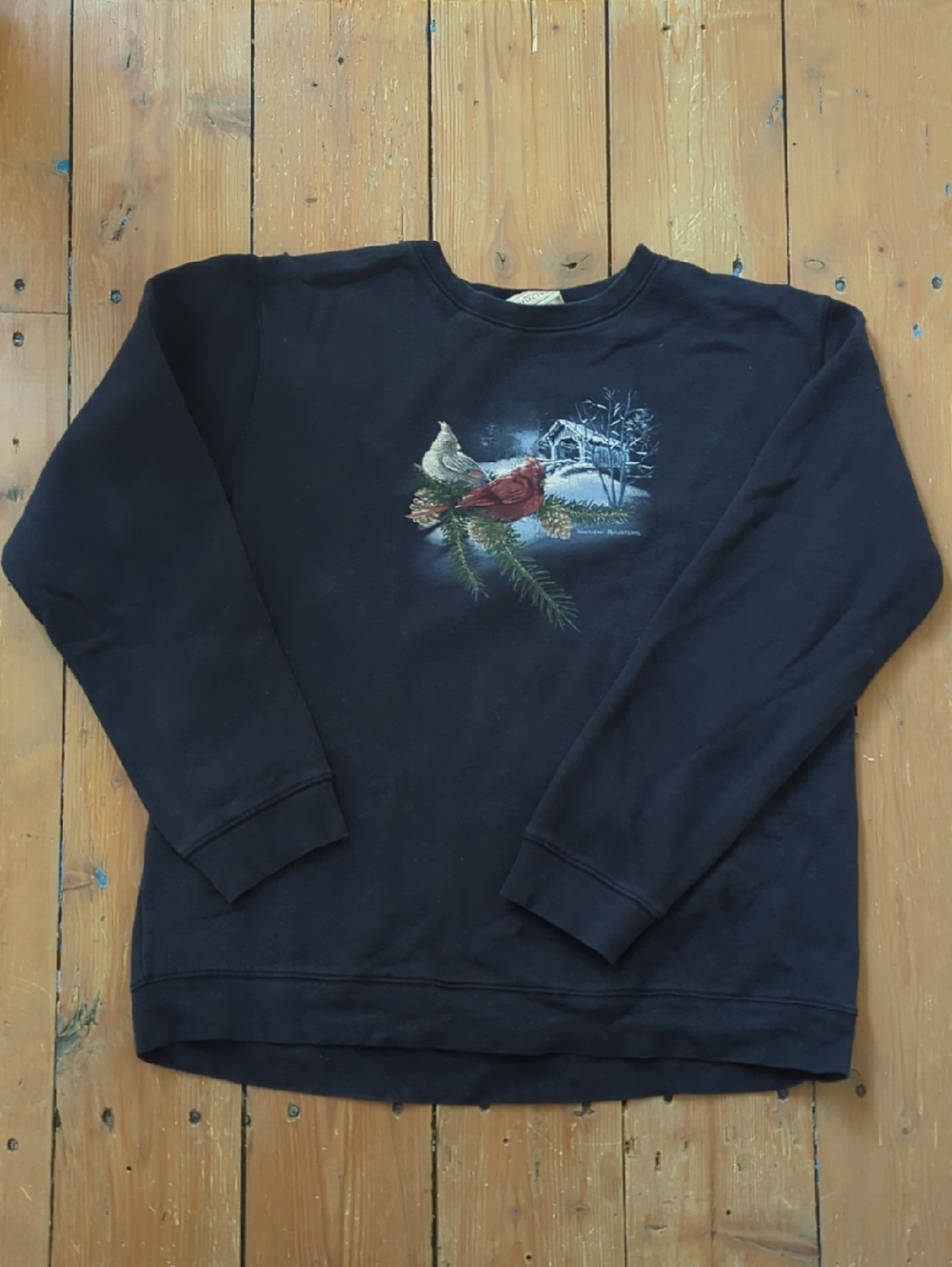 228-Vintage Northern Reflections Navy Crewneck Sweater with Cardinal Embroidery